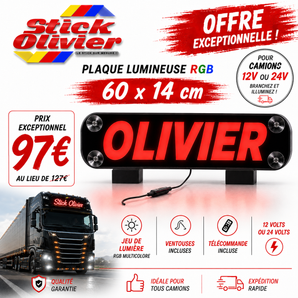 Plaque Lumineuse RGB 60x14 cm pour Camion Chauffeur Routier – Grand Format en Promotion
