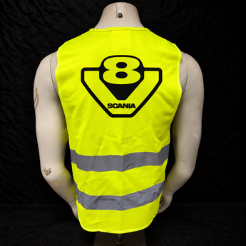 Gilet jaune Scania V8 haute visibilité – Logo noir devant et dos
