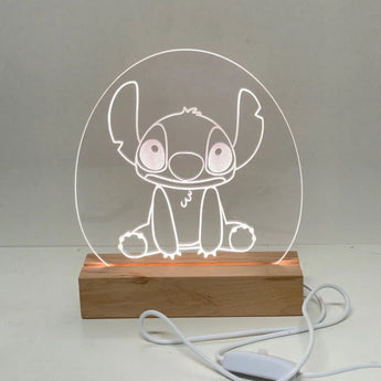 Lampe déco personnalisée Stitch motif gravé – Socle LED