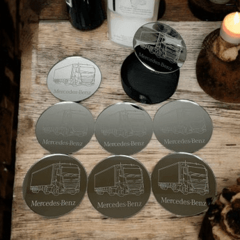 Dessous de Verre MERCEDES – Étoile Logo Gravé – Accessoire Camion ou Bureau