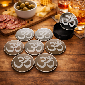 Dessous de Verre Miroir AUM (ॐ) – Lot de 8 Sous-Bock Zen Spirituel
