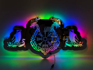 Décoration Cabine Camion Viking Drakkar Miroir – Fond de Cabine Lumineux LED Personnalisé