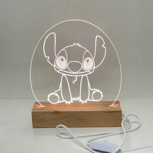 Lampe déco personnalisée Stitch  motif gravé – Socle LED