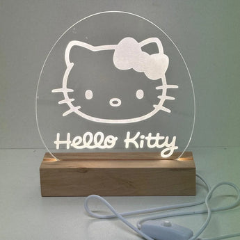 Lampe personnalisée Hello Kitty Gravure Symbole  Socle bois
