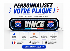 Plaque lumineuse camion prénom personnalisée + logos – Enseigne pare-brise LED