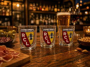 Verres RC Lens (Lot de 3) – Style Supporter Sang & Or  Verres Personnalisés Football