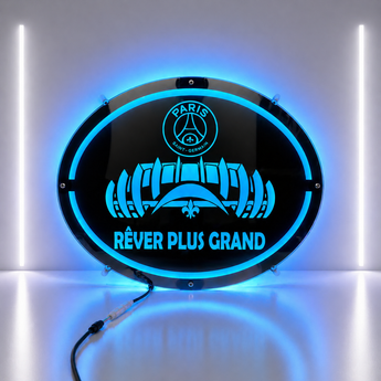 Fond de cabine miroir ovale PSG – Déco lumineuse personnalisée pour camion