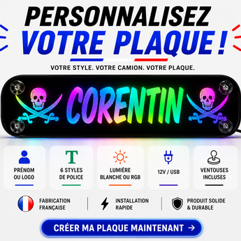 Plaque lumineuse camion LED  musicale personnalisable  Enseigne cabine routier